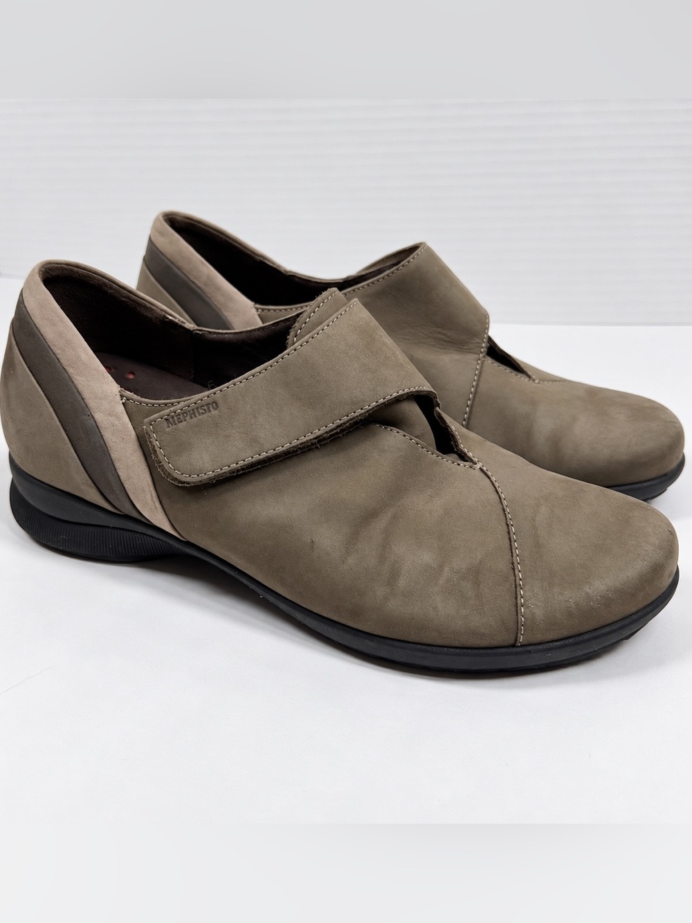 Mephisto Air Jet Womens 9 Nubuck Leather Comfort Walking Shoes Taupe Hook Loop